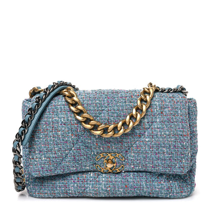 Chanel Tweed Quilted Large Chanel 19 Flap Blue Multicolor 1 of 9