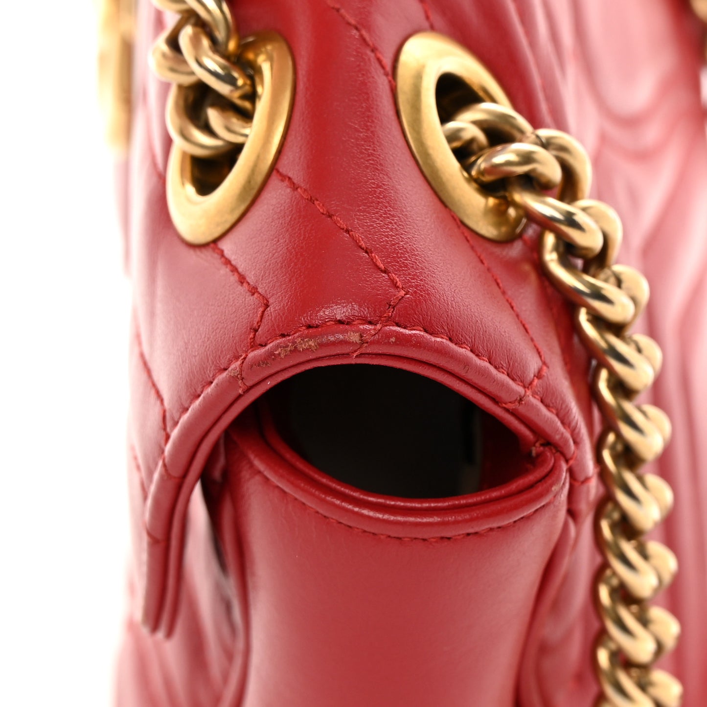Calfskin Matelasse Small GG Marmont Shoulder Bag Hibiscus Red