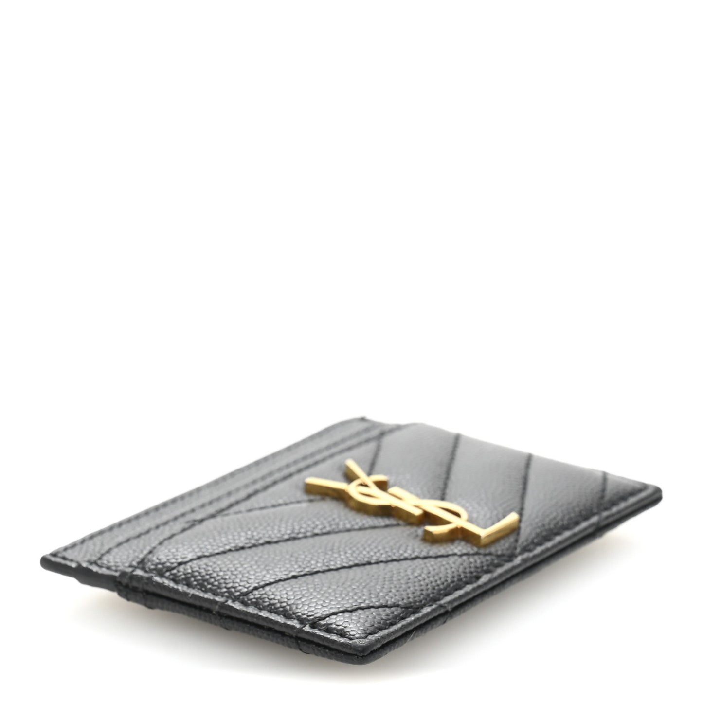 Grain De Poudre Matelasse Chevron Monogram Credit Card Case Black