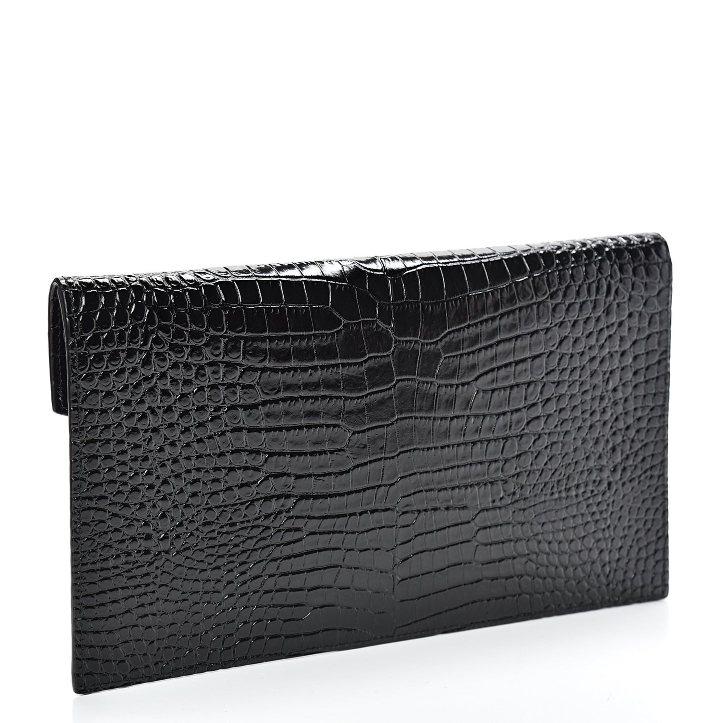 Calfskin Crocodile Embossed Uptown Monogram Clutch Black