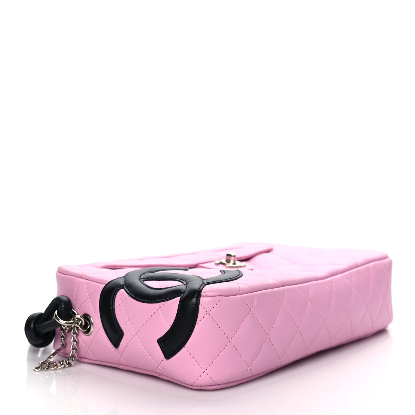 Calfskin Quilted Cambon Camera Case Pink Black