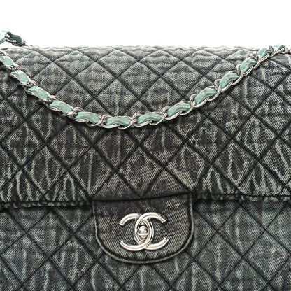Chanel Denim Quilted Denimpression XXL Flap Blue Black 8 of 10