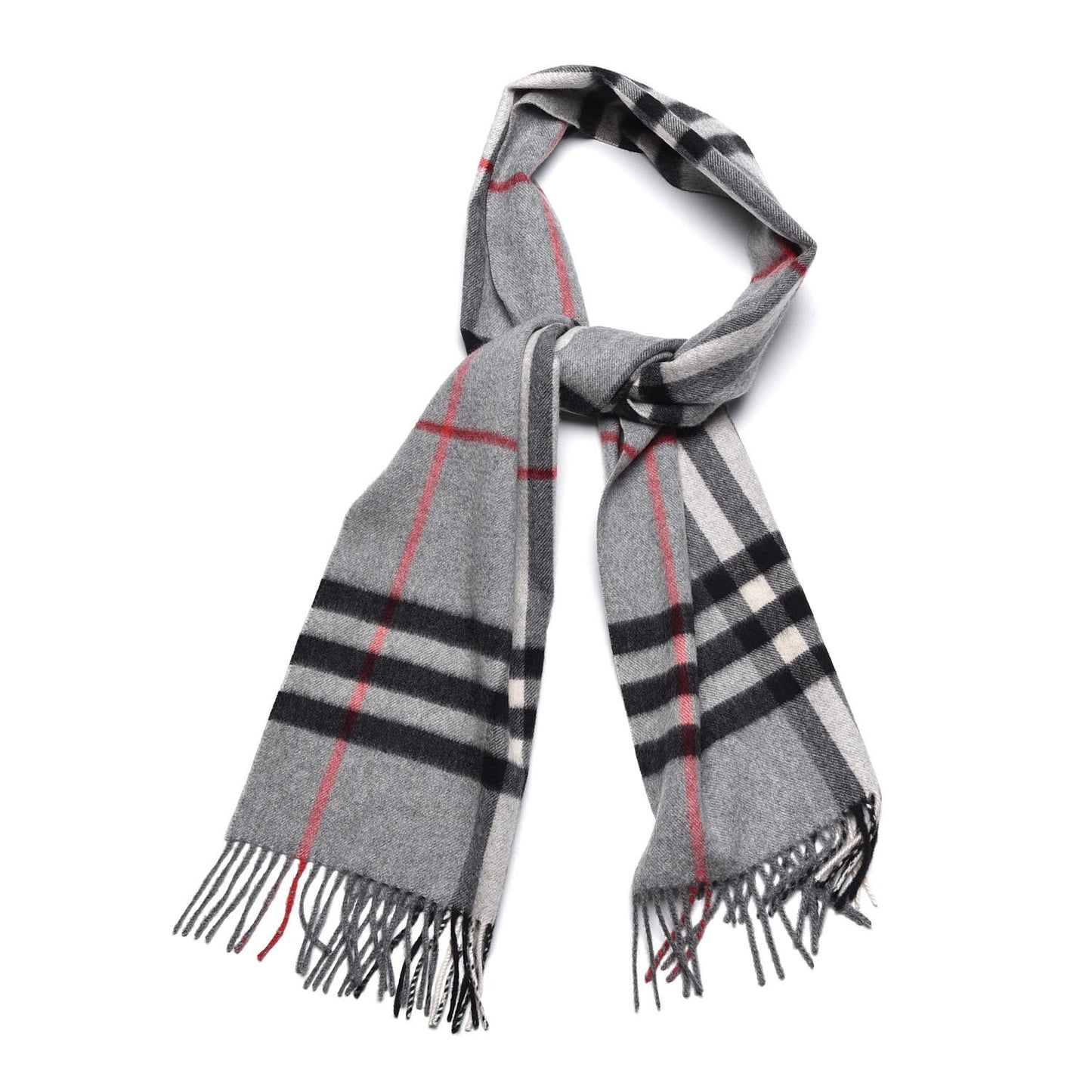 Cashmere Giant Check Fringe Scarf Grey