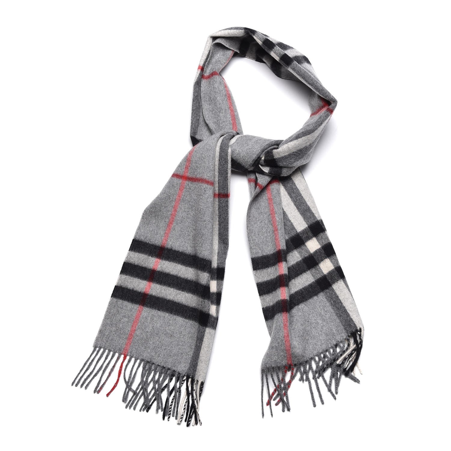 Burberry Cashmere Giant Check Fringe Scarf Grey 1 of 4