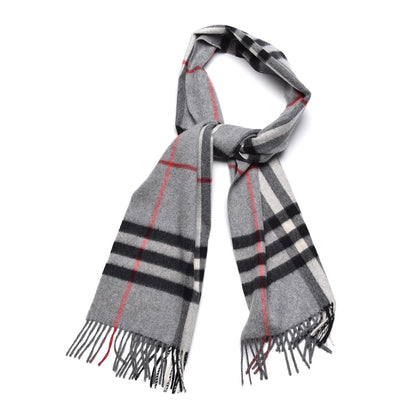 Burberry Cashmere Giant Check Fringe Scarf Grey 1 of 4