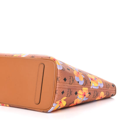 MCM Visetos Floral Print Medium Essential Zip Top Shopper Tote Cognac 8 of 10