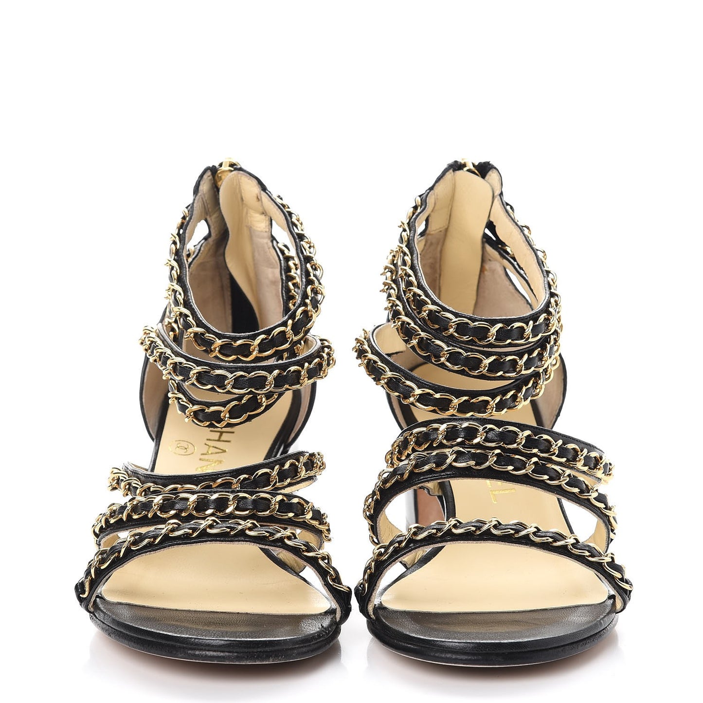 Lambskin CC Chain Sandals 35 Black