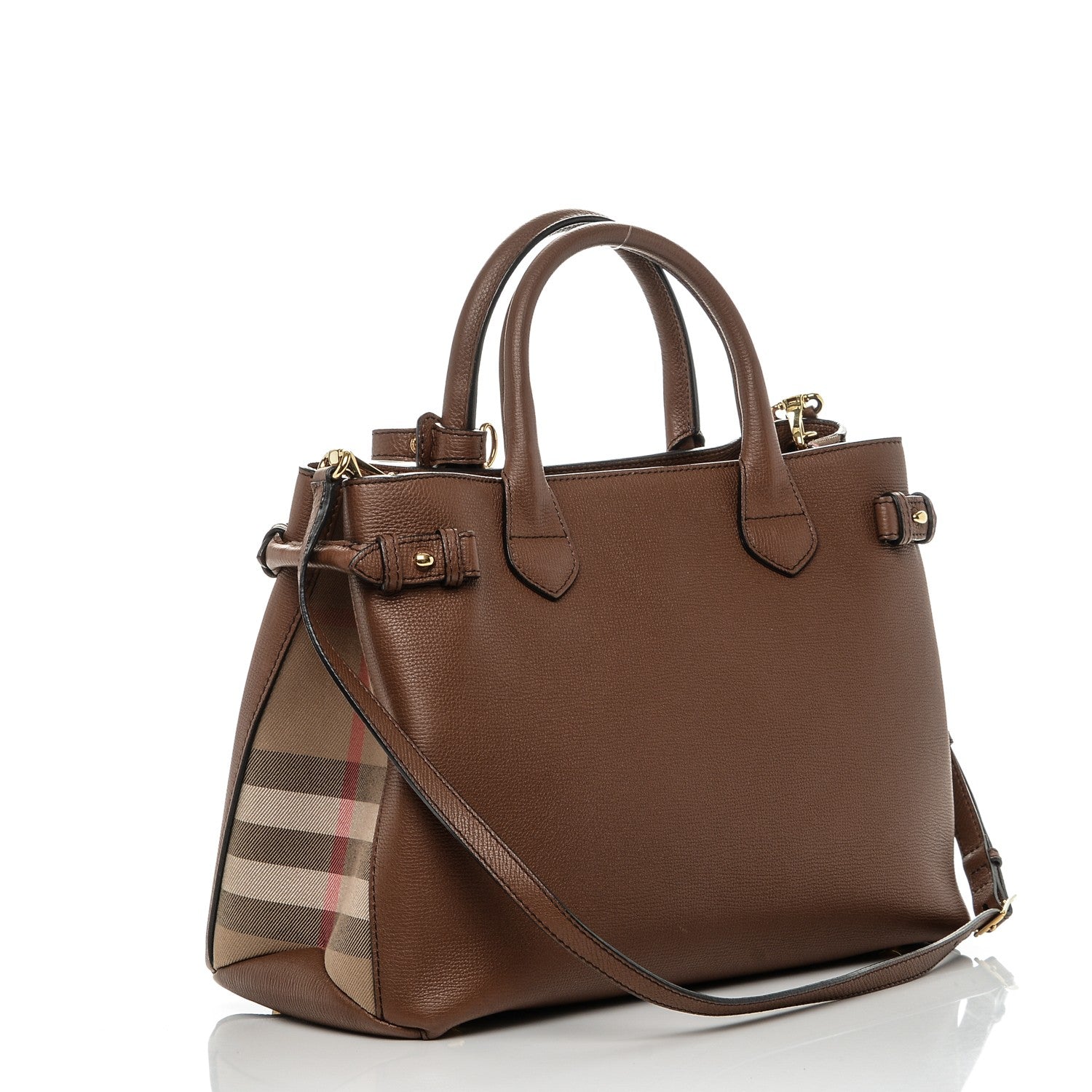 Burberry Grainy Calfskin House Check Medium Banner Tote Tan 3 of 7