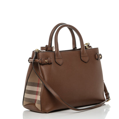 Burberry Grainy Calfskin House Check Medium Banner Tote Tan 3 of 7