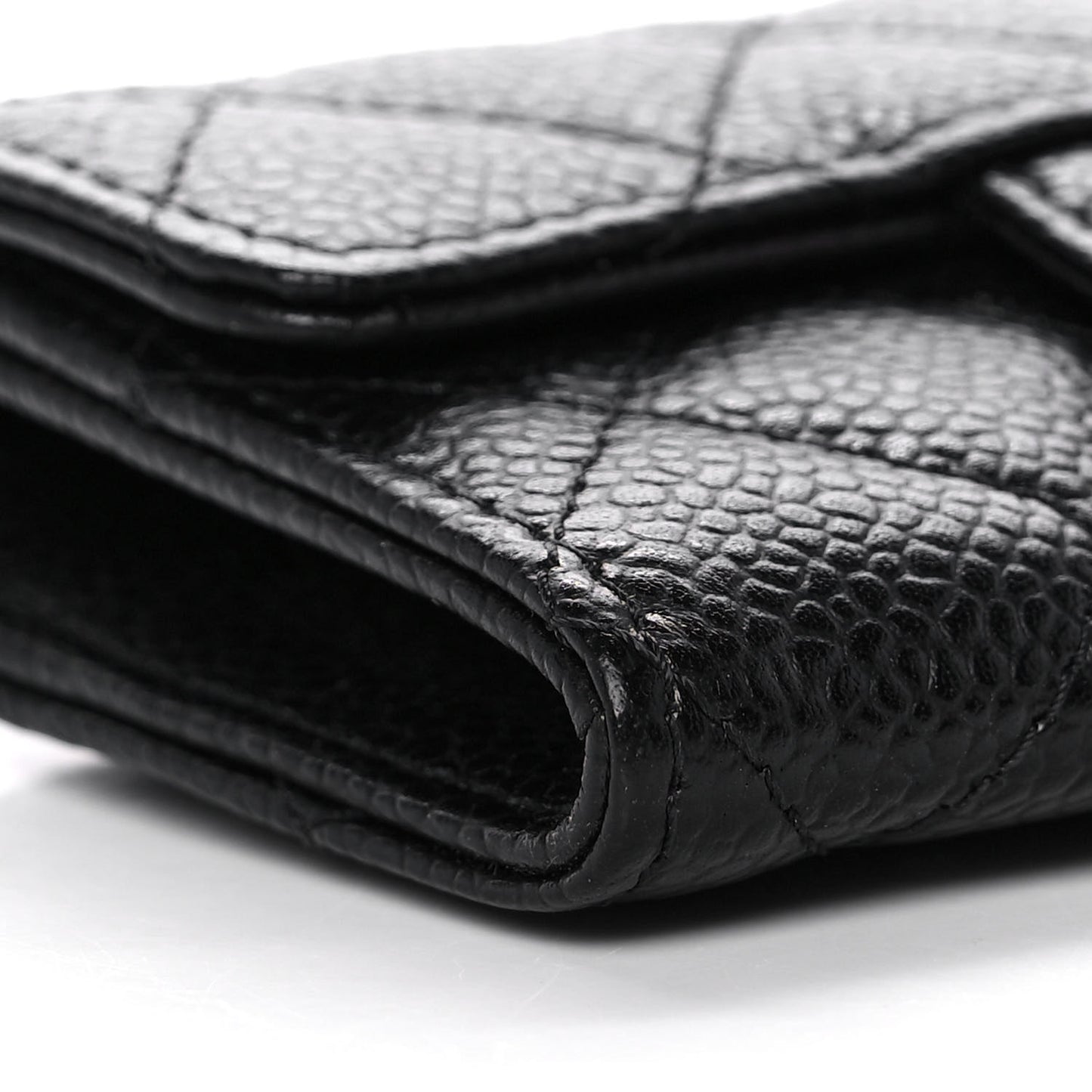 Caviar Quilted Flap Card Holder Wallet Black