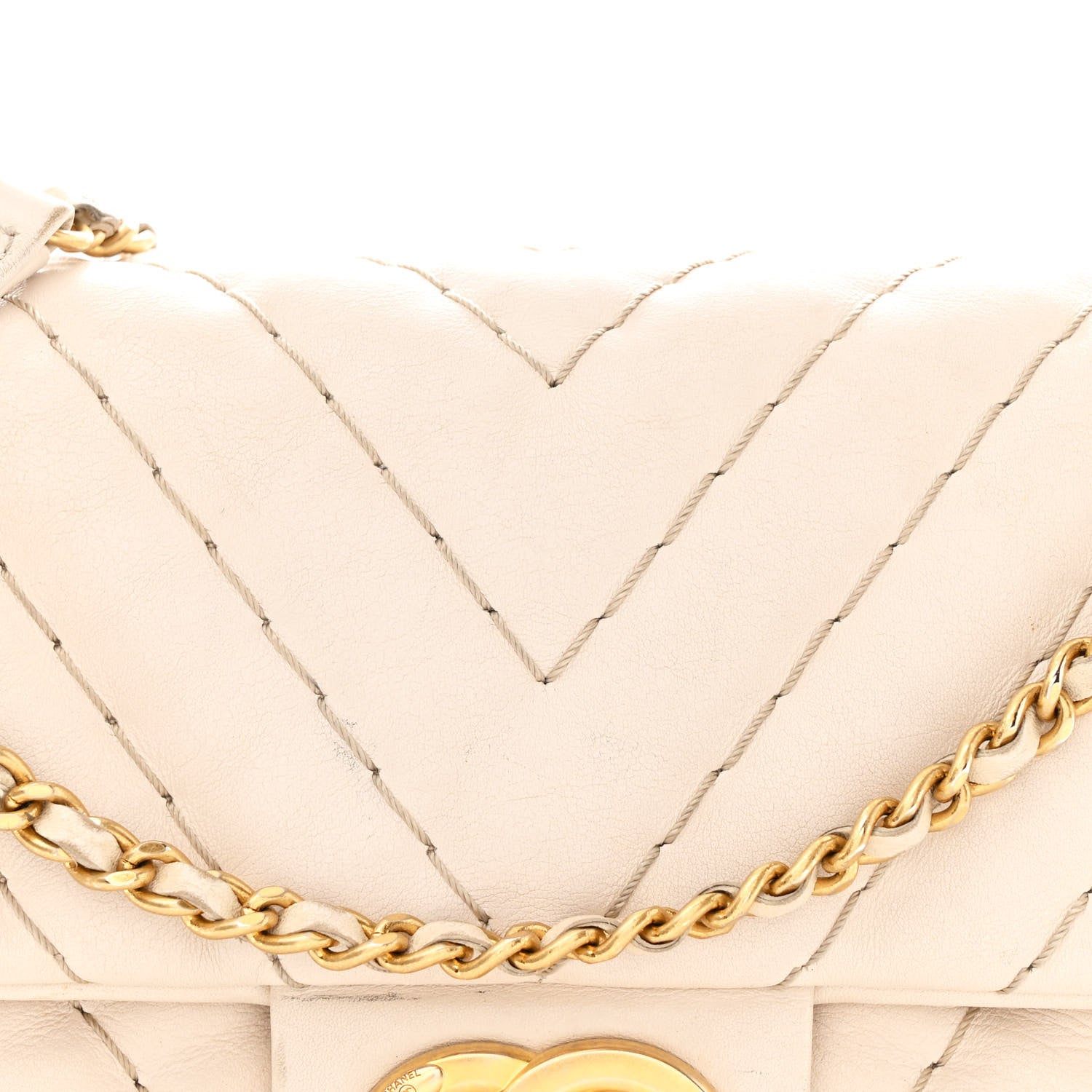 Chanel Calfskin Chevron Quilted Medium Surpique Flap Ivory 8 of 11