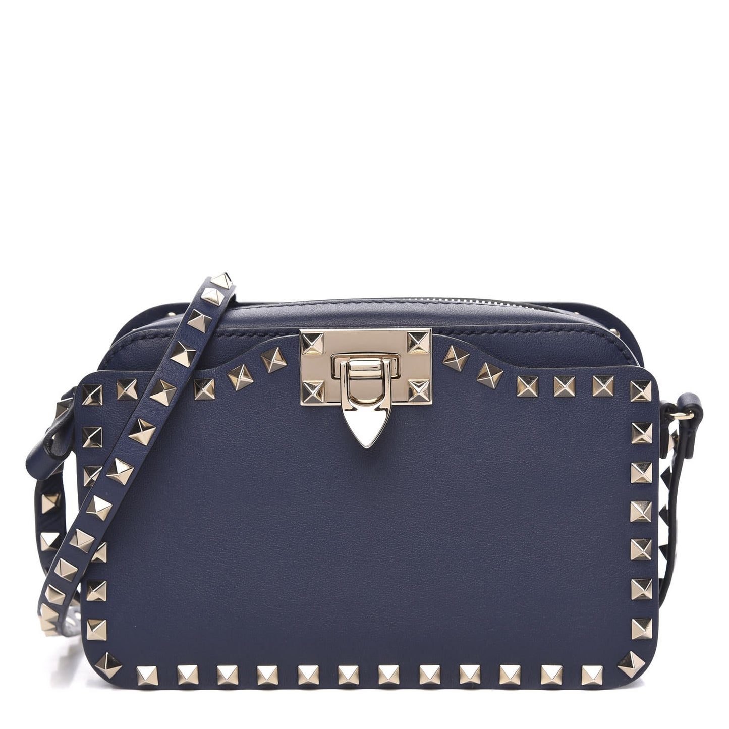 Calfskin Rockstud Flip Lock Camera Crossbody Bag Marine