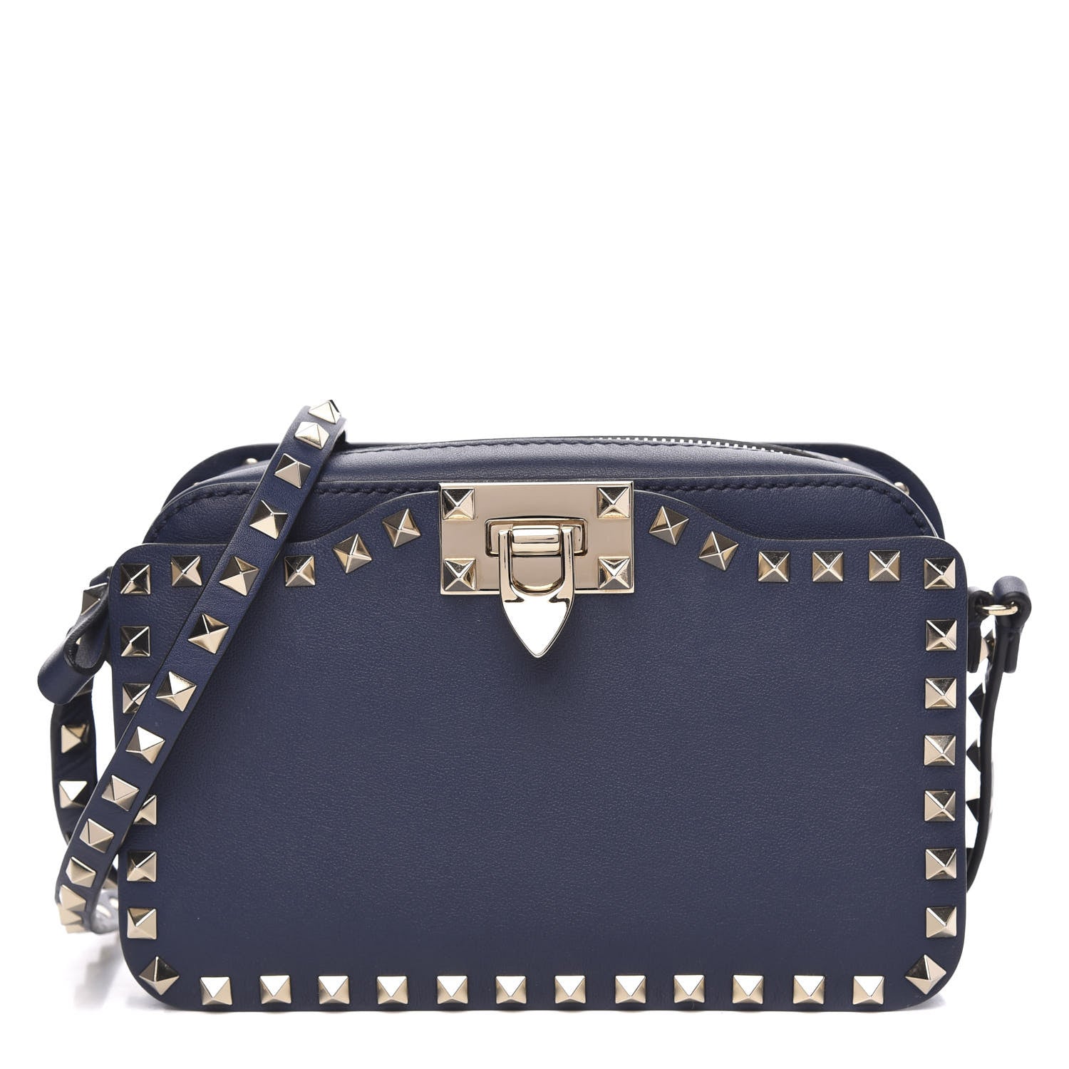 Valentino Garavani Calfskin Rockstud Flip Lock Camera Crossbody Bag Marine 1 of 9