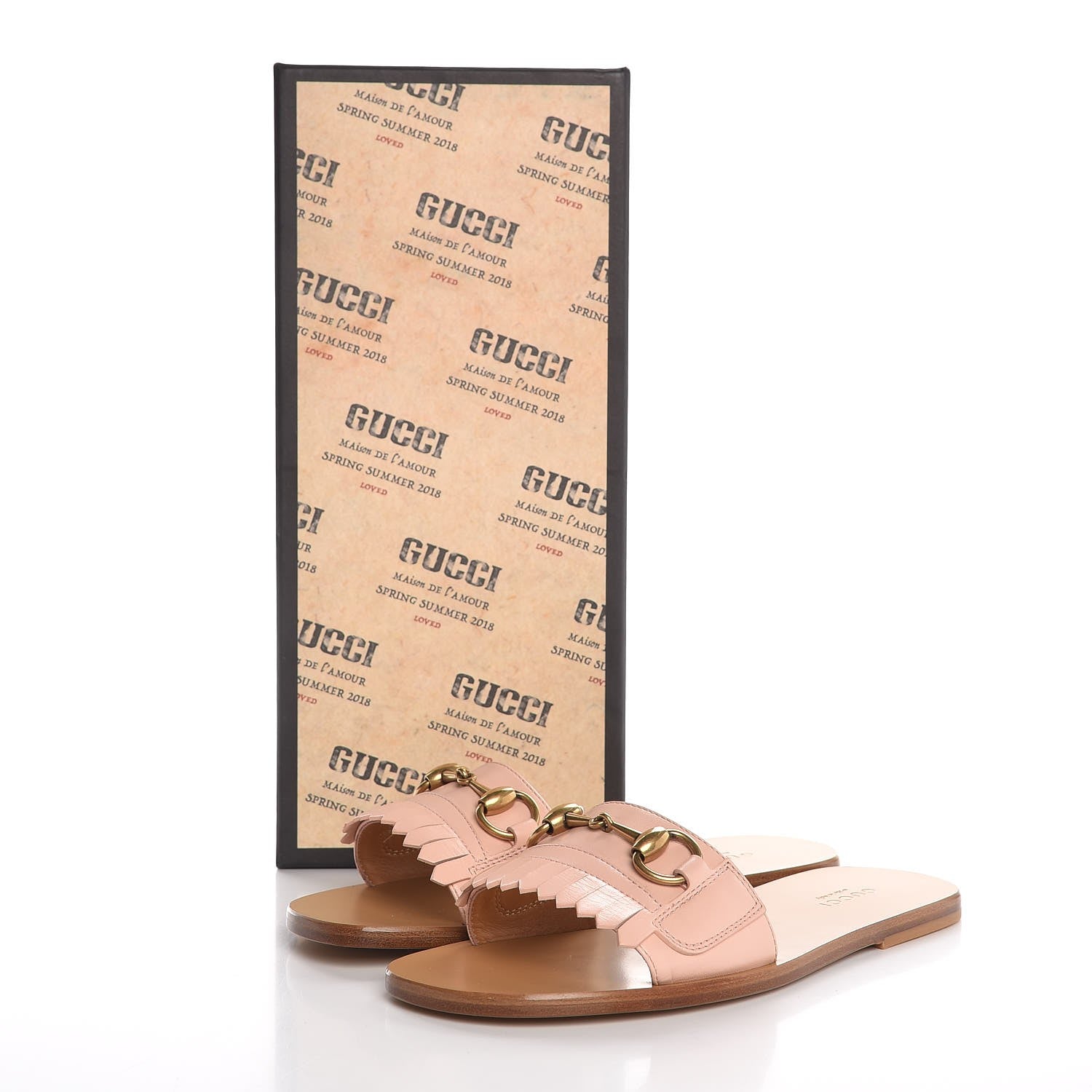 Gucci Malaga Kid Fringe Horsebit Slide Sandals 36 Perfect Pink 8 of 8