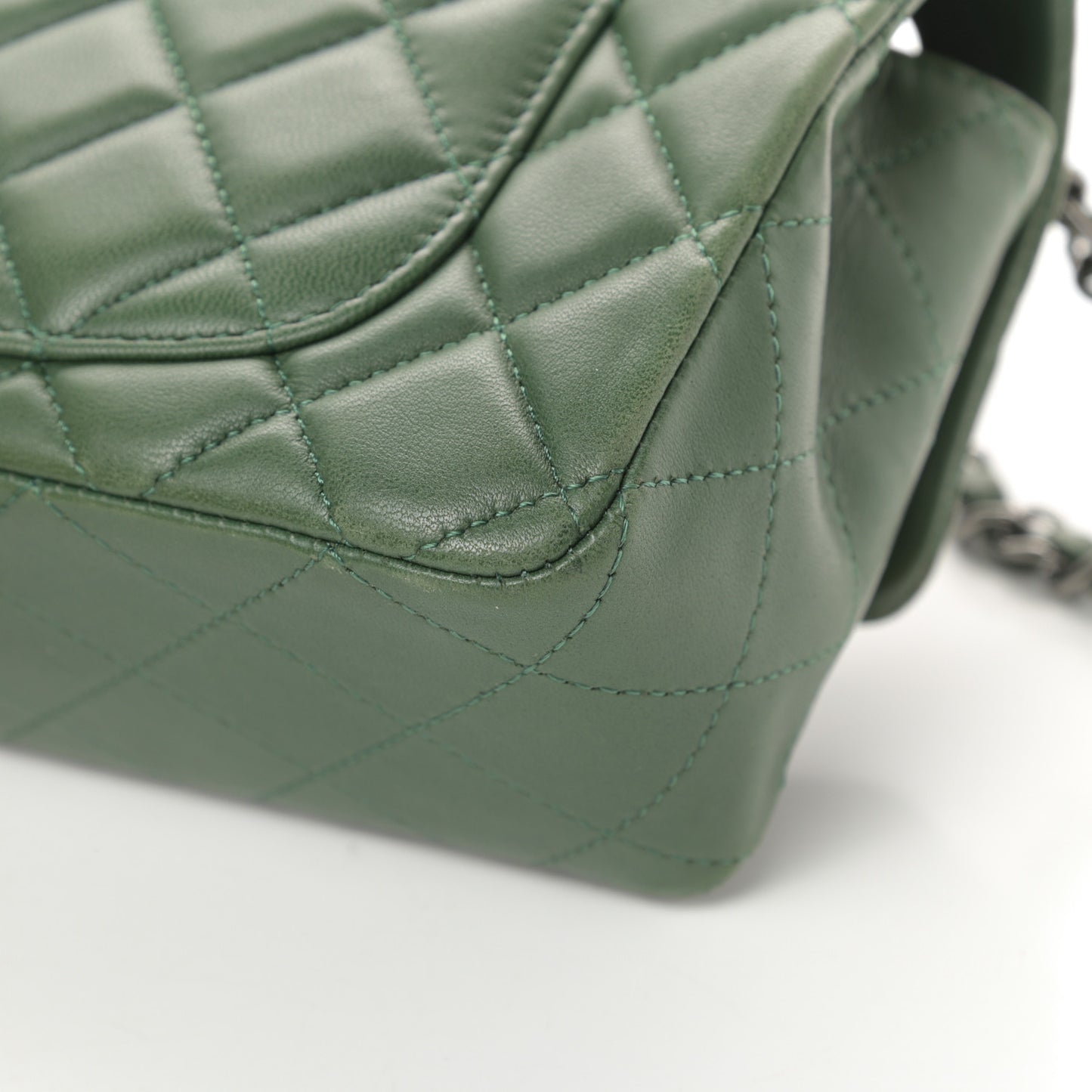 Lambskin Quilted Mini Rectangular Flap Green