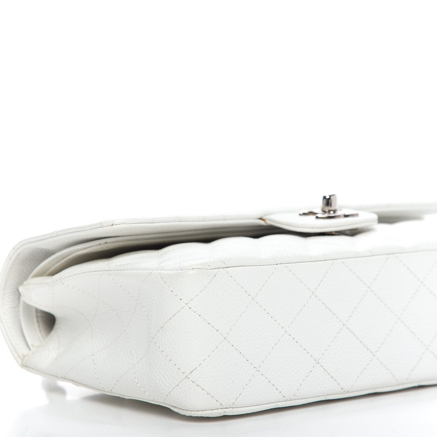Caviar Quilted Medium Double Flap White