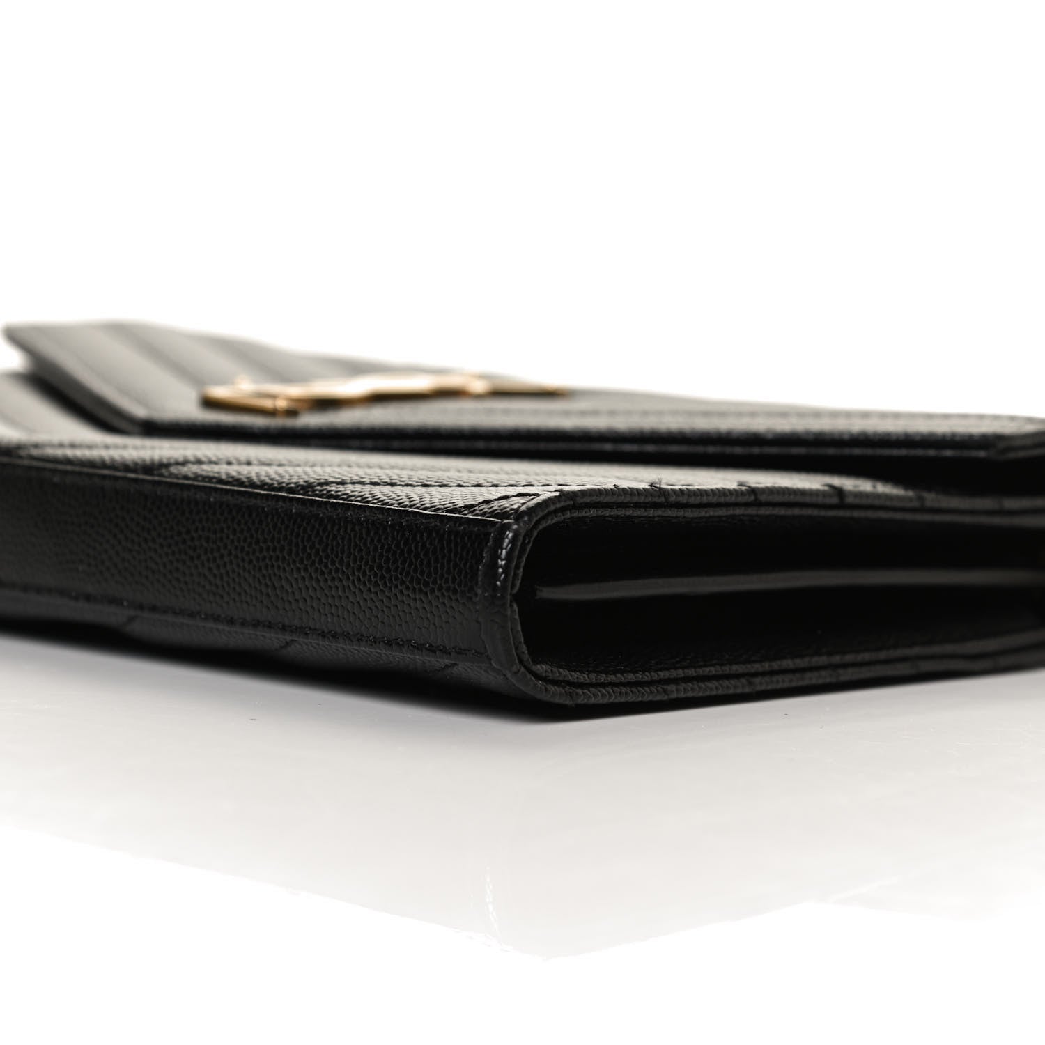 Saint Laurent Grain De Poudre Matelasse Chevron Monogram Chain Wallet Black 11 of 13