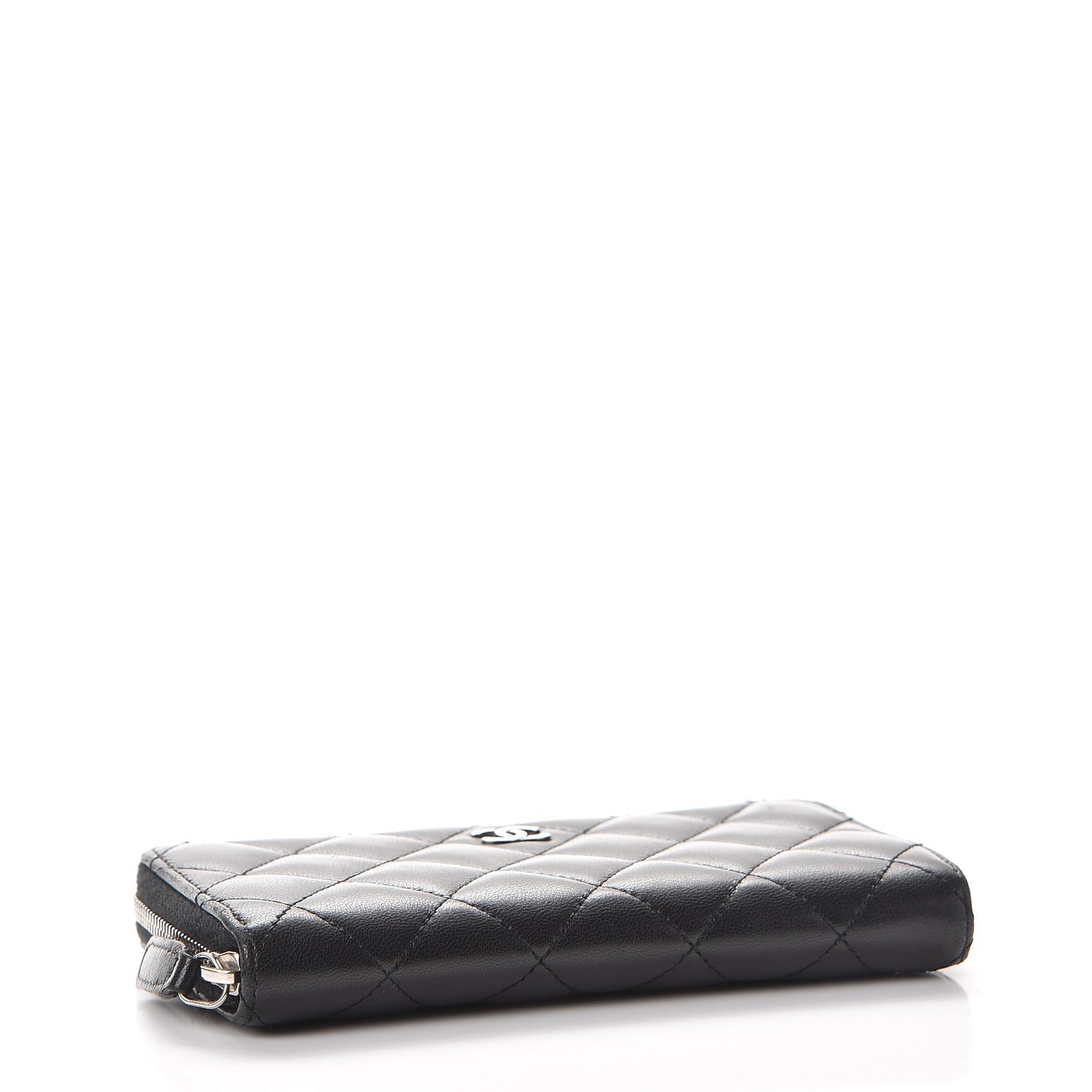 Lambskin Quilted Large Gusset Zip Around Wallet Black