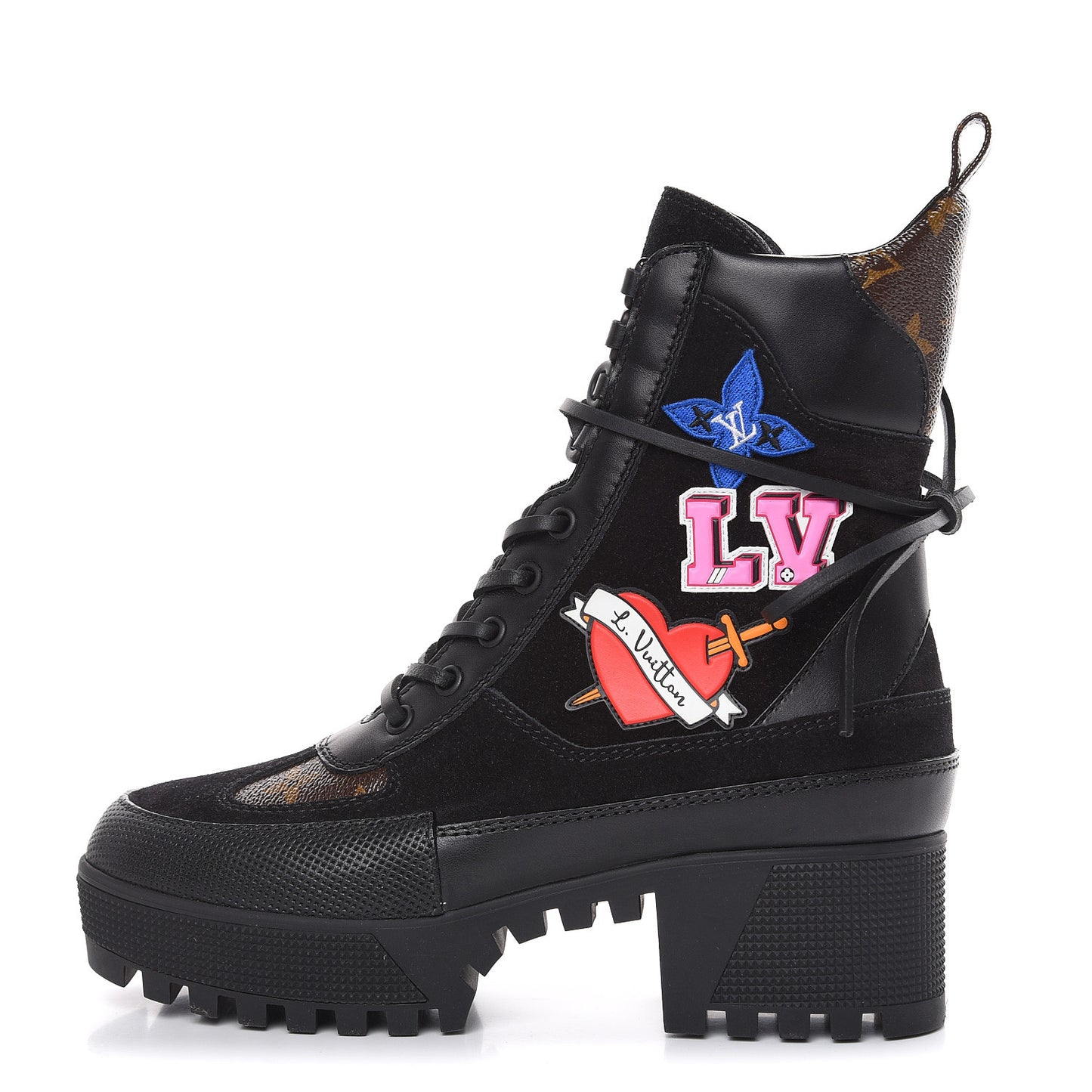 Suede Calfskin Monogram LV Black Heart Laureate Platform Desert Boots 37 Black