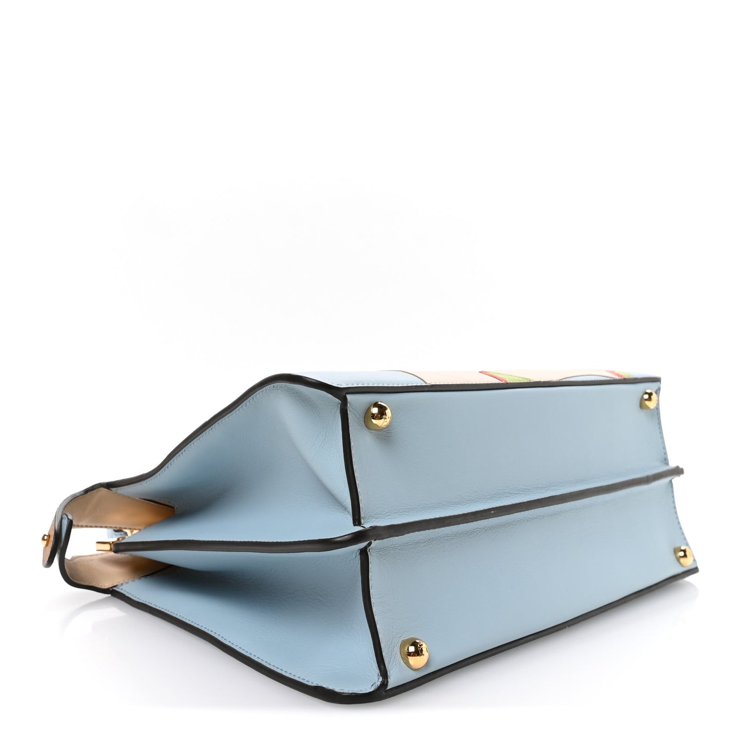 Vitello Seta Nappa Bi-Color Rainbow Girl Inlay Medium Peekaboo I SEE U Satchel Azzurro Baby Multicolor