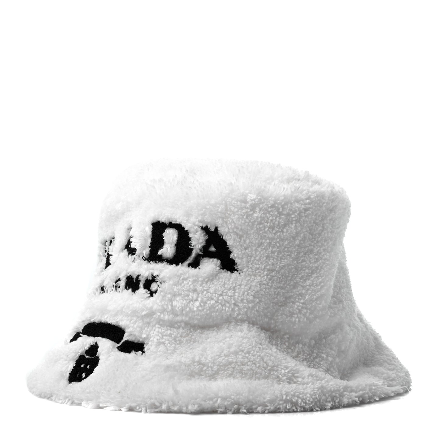 Terry Cloth Logo Embroidered Womens Bucket Hat S White Black
