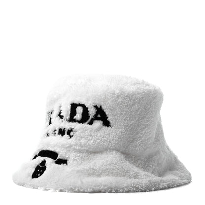 Prada Terry Cloth Logo Embroidered Womens Bucket Hat S White Black 1 of 8