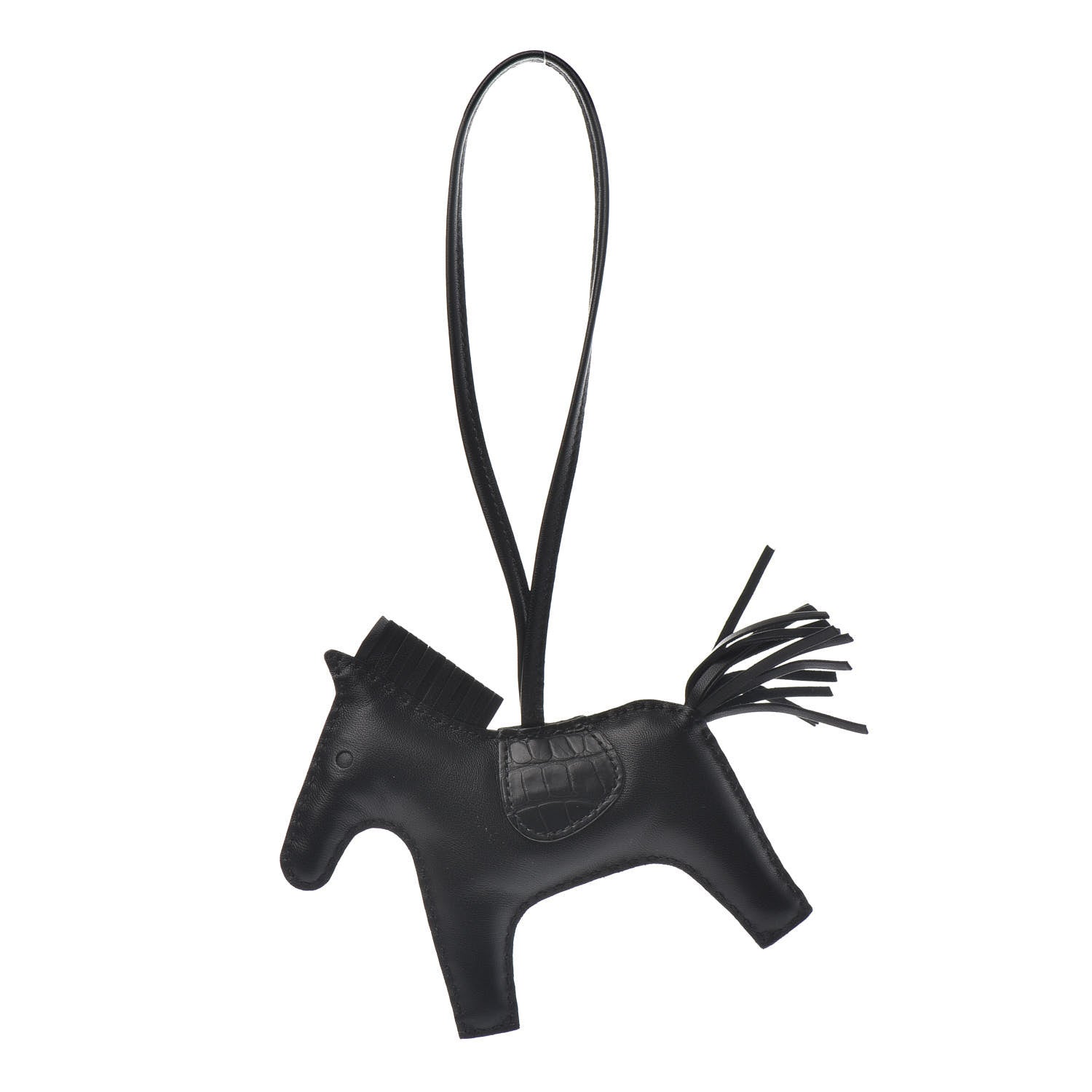 Hermes Milo Lambskin Matte Alligator Touch Grigri Rodeo Horse Bag Charm MM So Black 1 of 3