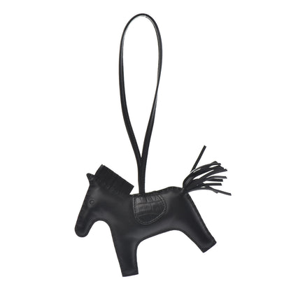 Hermes Milo Lambskin Matte Alligator Touch Grigri Rodeo Horse Bag Charm MM So Black 1 of 3