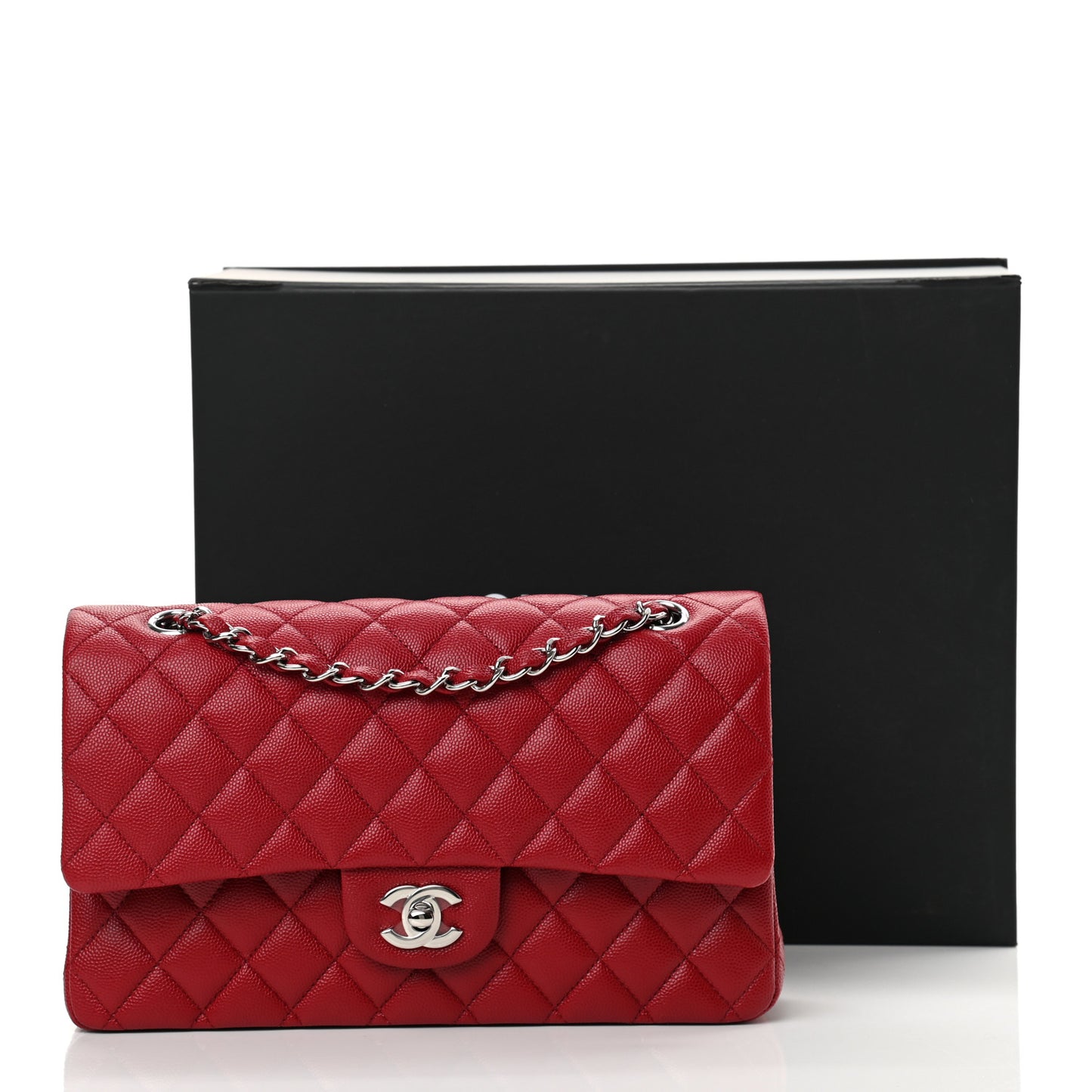 Caviar Quilted Medium Double Flap Red