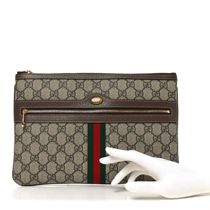 Gucci GG Supreme Monogram Large Ophidia Pouch Clutch Brown 2 of 9