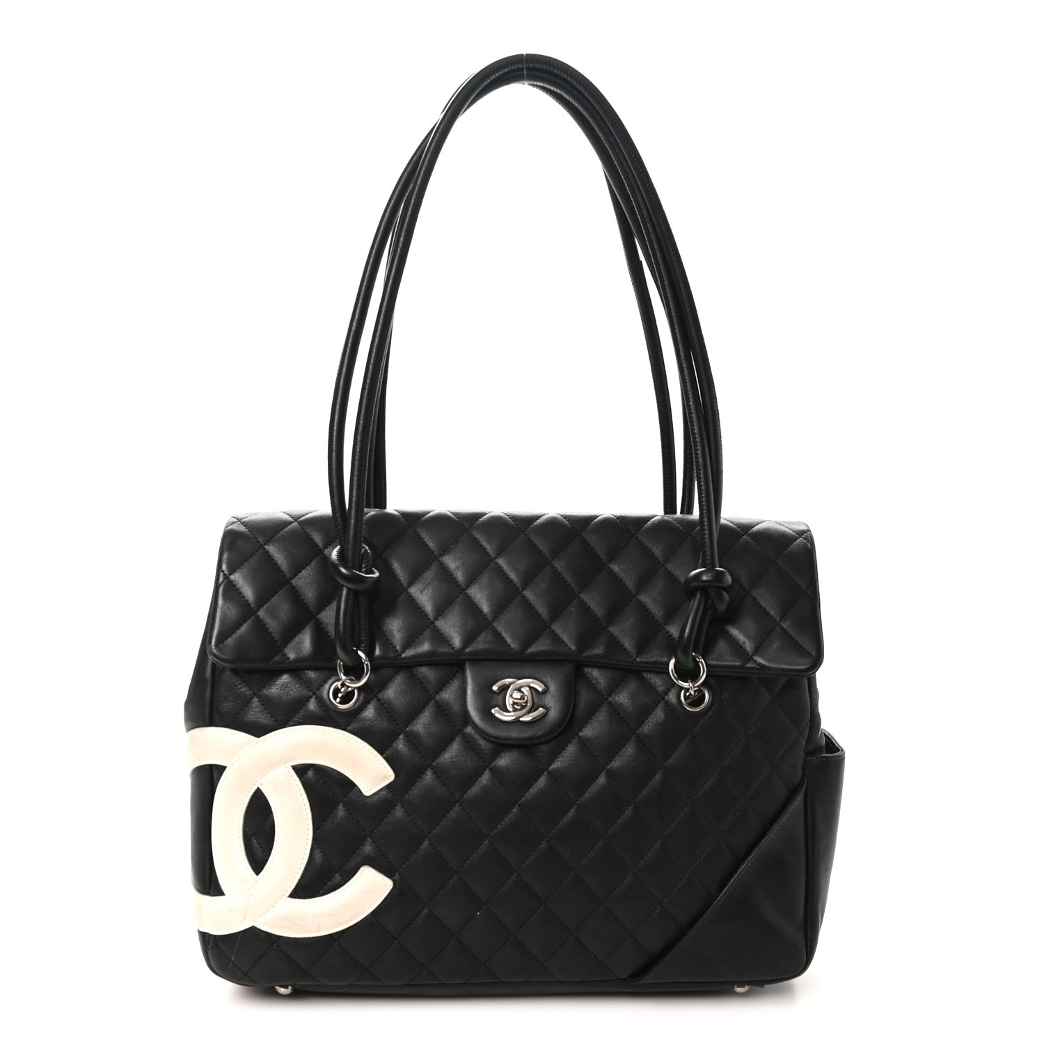 Chanel Calfskin Quilted Large Cambon Flap Black White 1 of 10