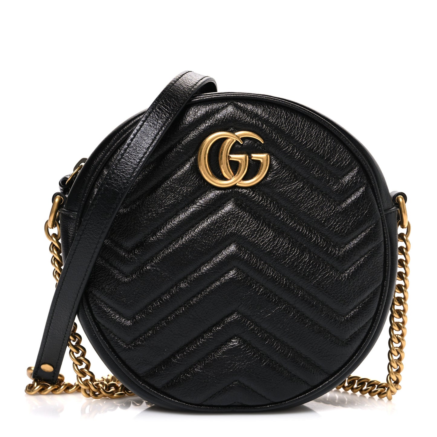 Azalea Calfskin Matelasse Heart Mini GG Marmont Round Shoulder Bag Black