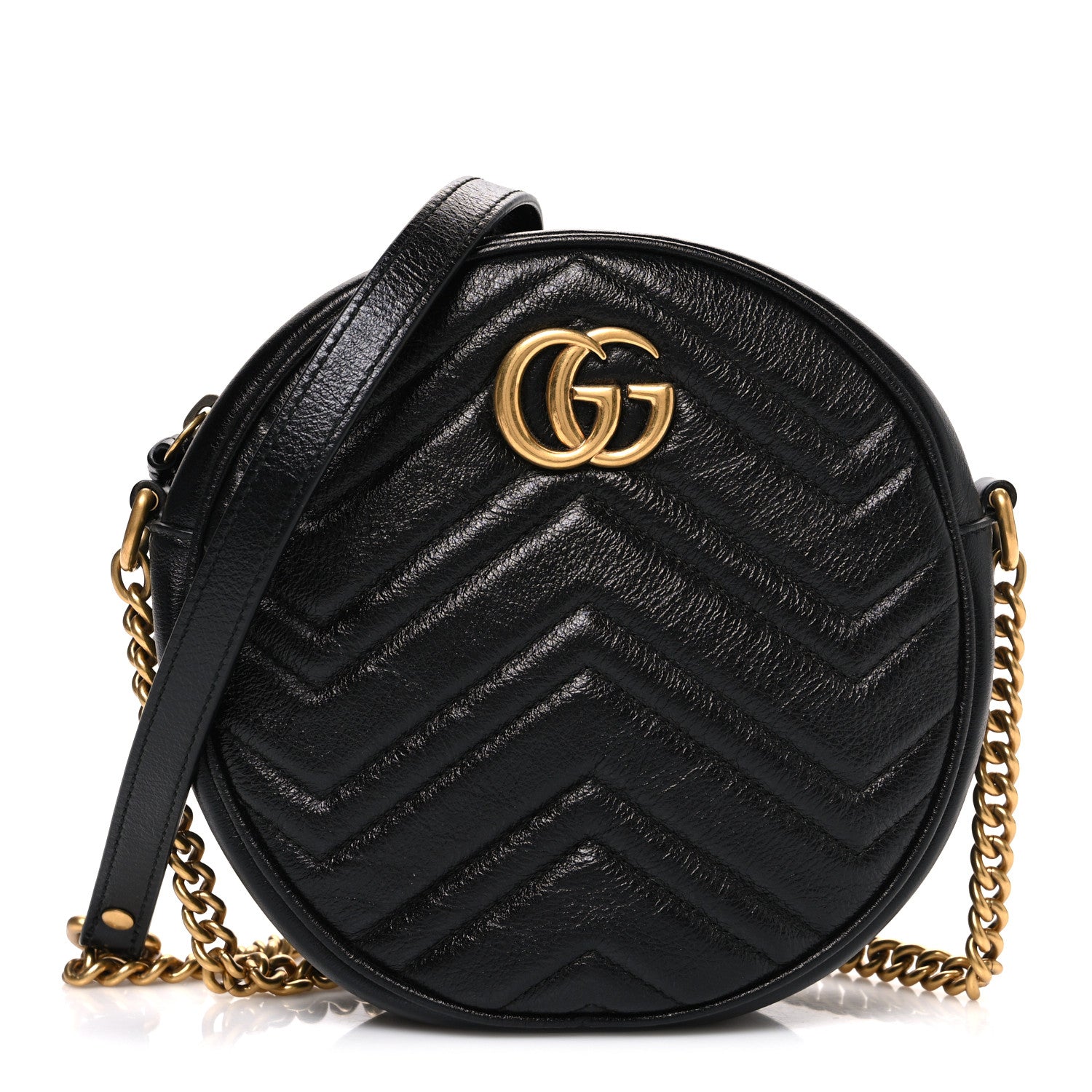 Gucci Azalea Calfskin Matelasse Heart Mini GG Marmont Round Shoulder Bag Black 1 of 10