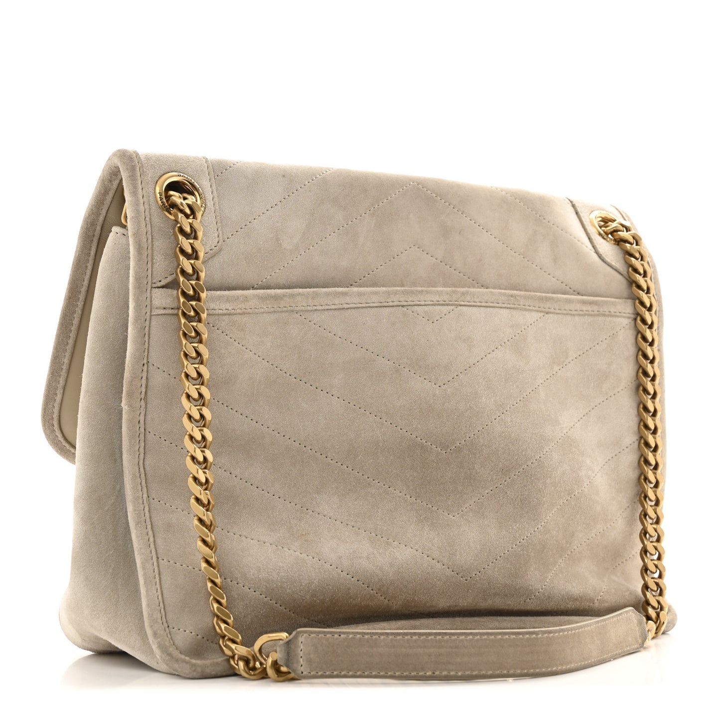 Suede Monogram Medium Niki Chain Satchel Light Beige