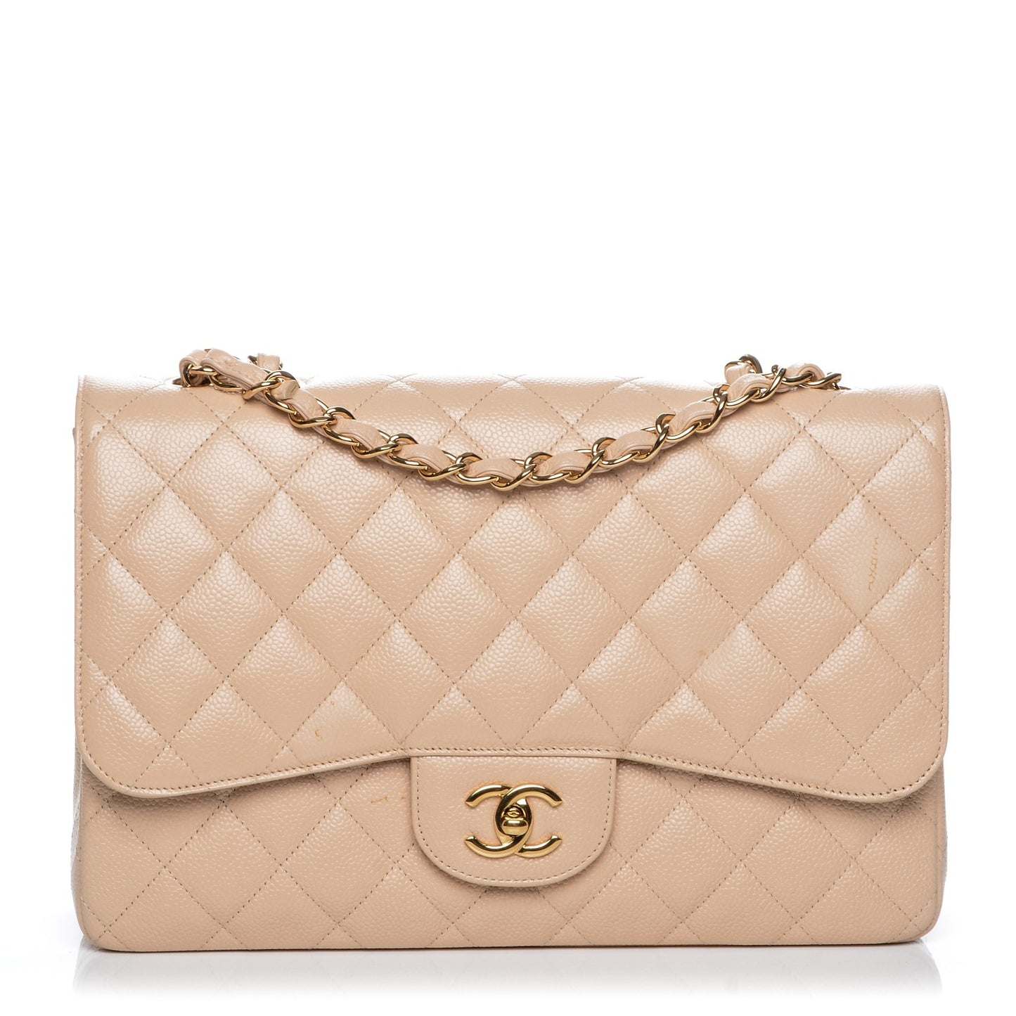Caviar Quilted Jumbo Single Flap Beige Clair