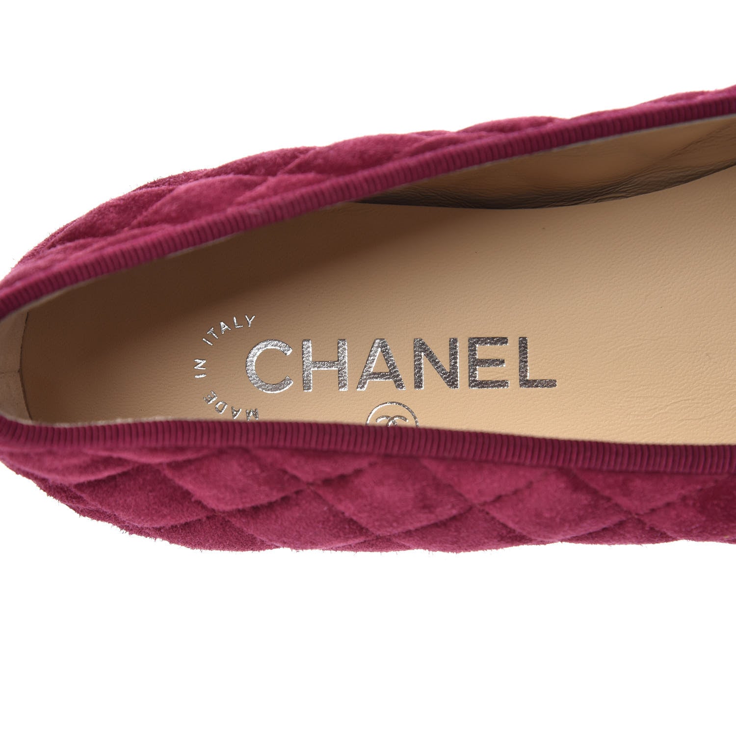 Chanel Suede Calfskin Quilted Cap Toe CC Ballerina Flats 40.5 Dark Pink 7 of 10