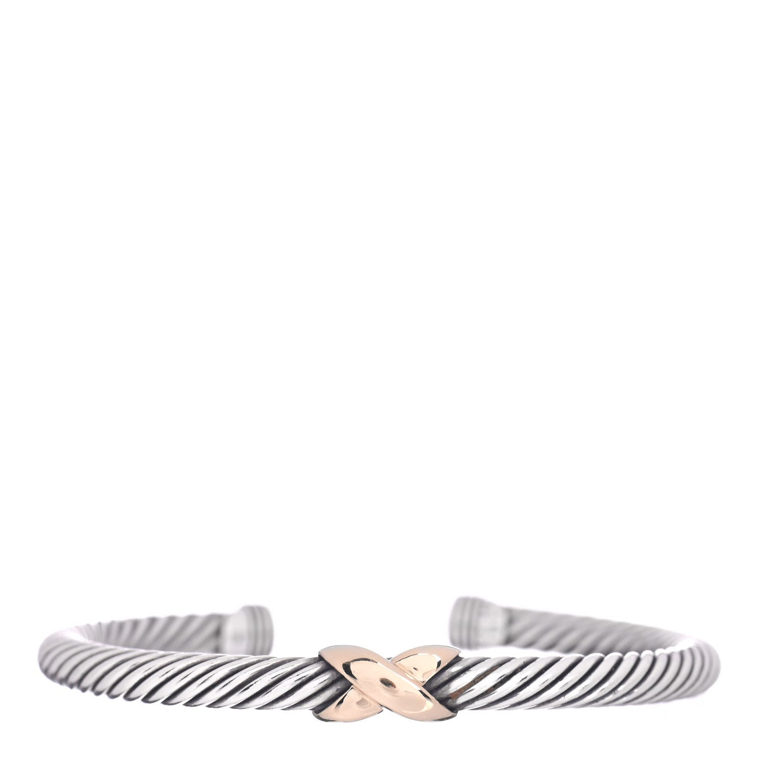 David Yurman Sterling Silver 14K Yellow Gold 5mm X Station Cable Bracelet 1 of 4