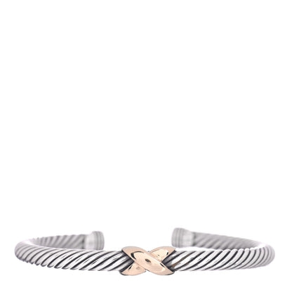 David Yurman Sterling Silver 14K Yellow Gold 5mm X Station Cable Bracelet 1 of 4