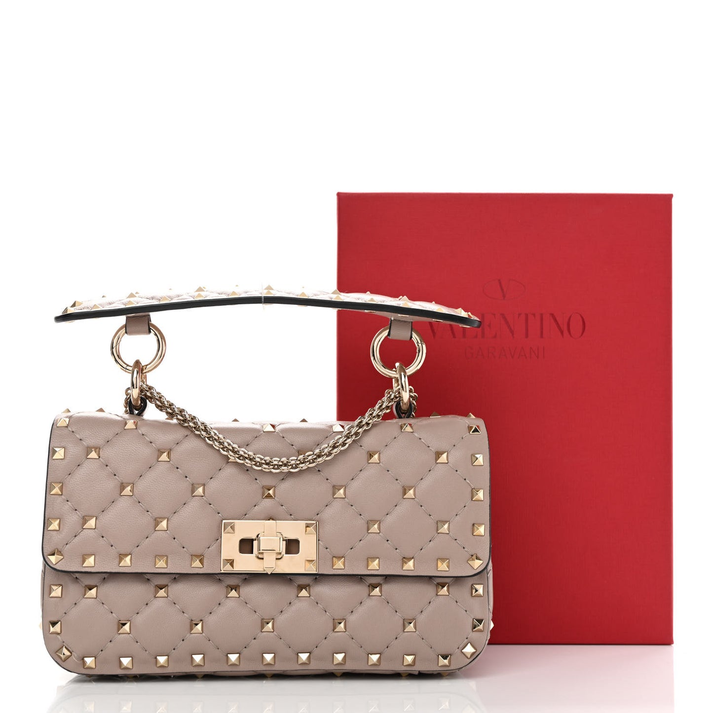 Nappa Small Rockstud Spike Shoulder Bag Poudre