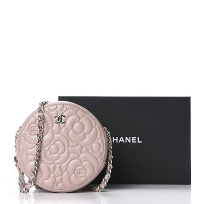 Chanel Lambskin Camellia Quilted Round Clutch With Chain Light Pink 10 of 10