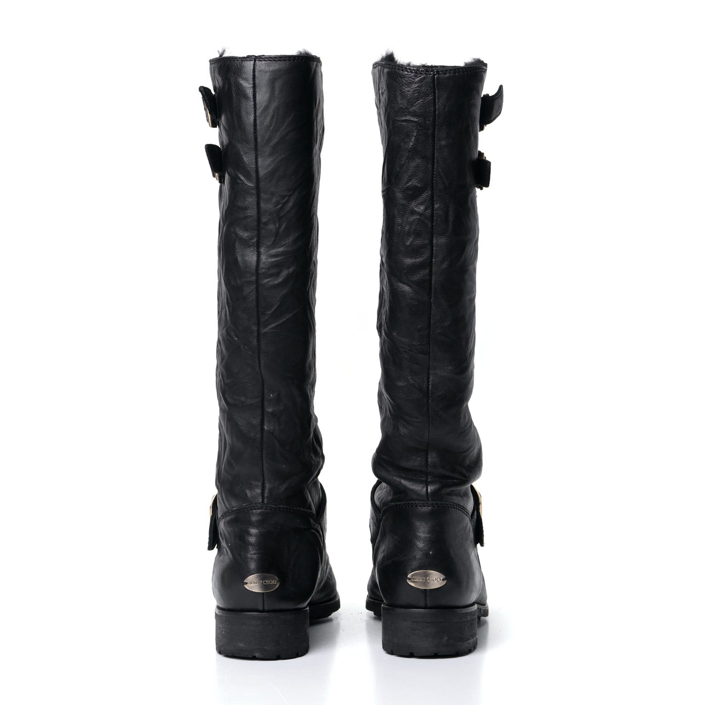 Lambskin Yule Knee High Biker Boots 41 Black