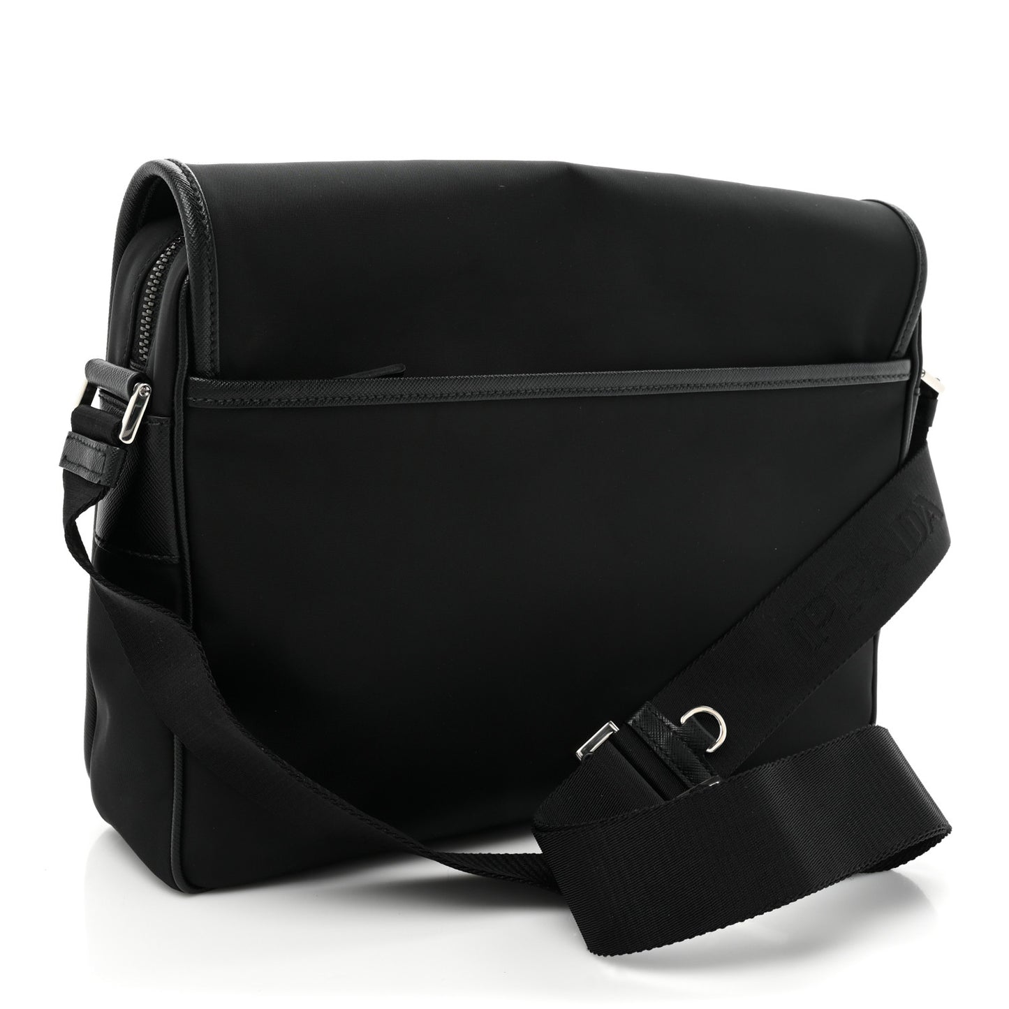 Tessuto Nylon Saffiano Flap Messenger Bag Black