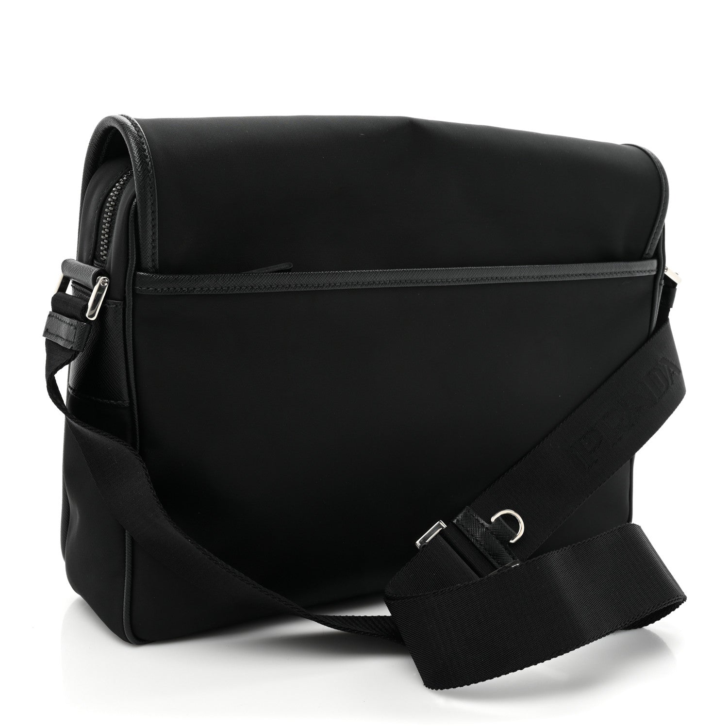 Prada Tessuto Nylon Saffiano Flap Messenger Bag Black 3 of 9