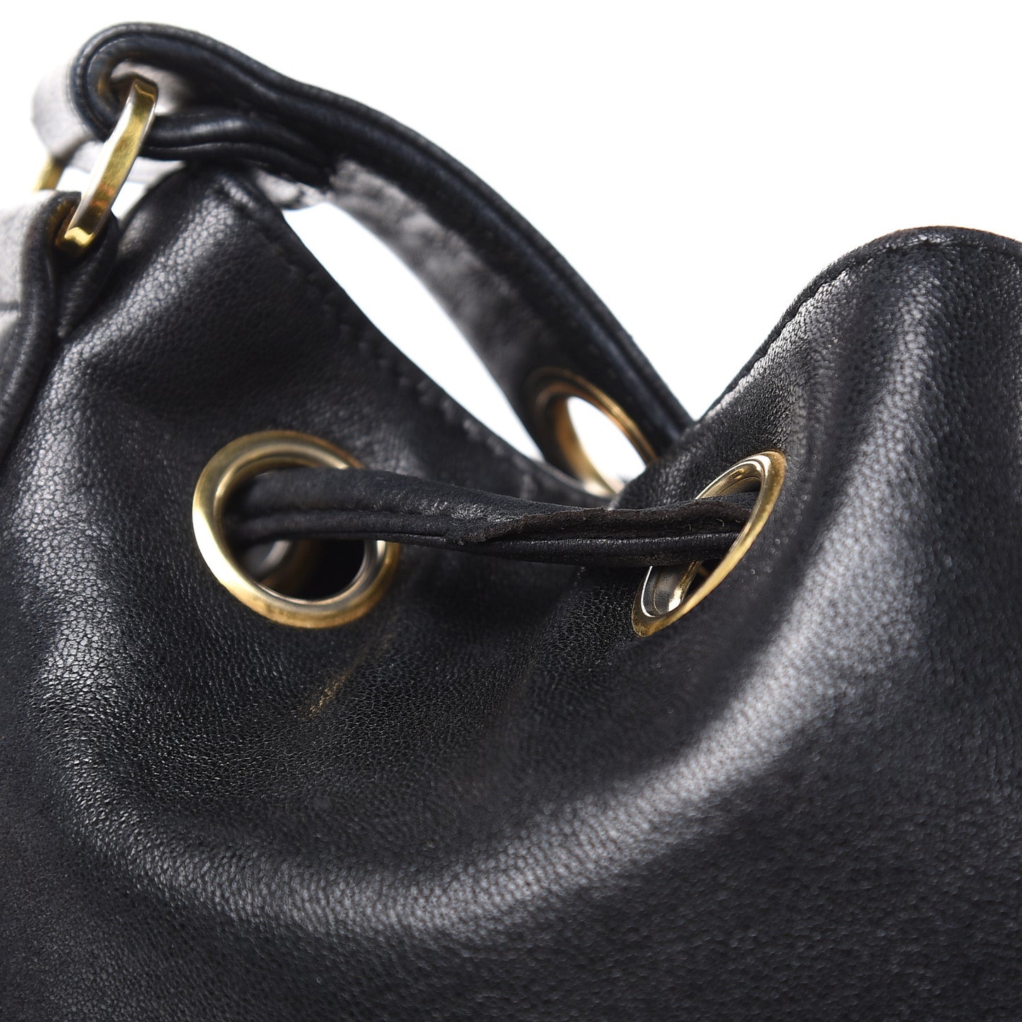Lambskin CC Drawstring Shoulder Bag Black