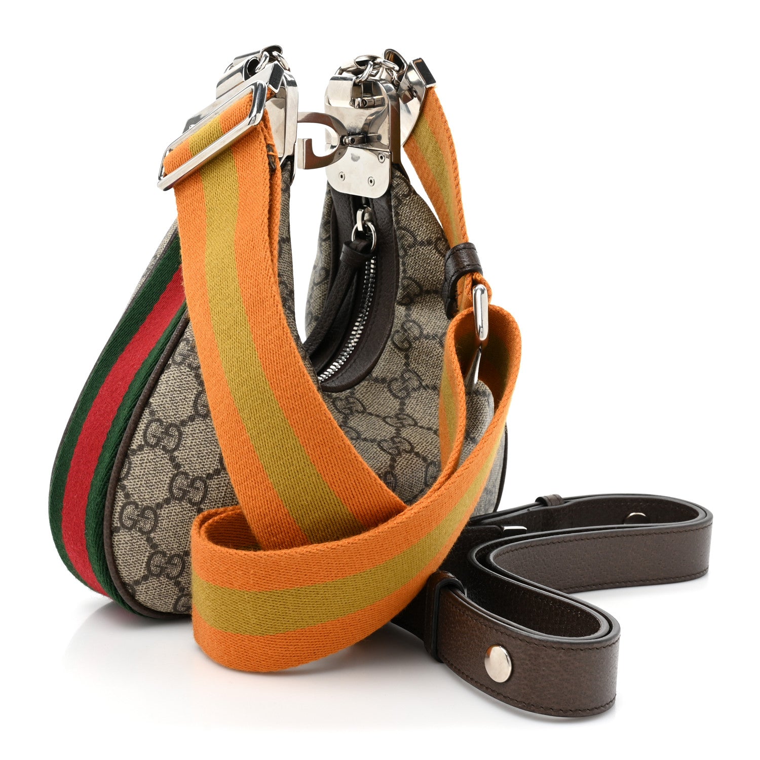 Gucci GG Supreme Monogram Textured Calfskin Web Small Attache Shoulder Bag Beige Ebony New Acero 3 of 9