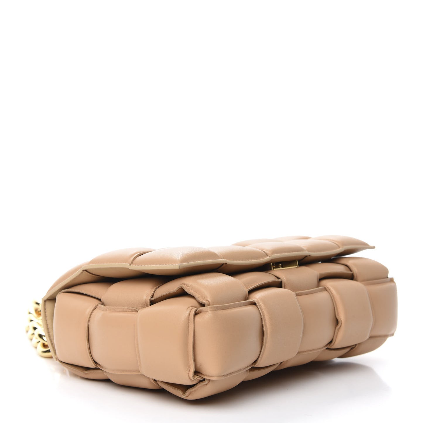 Lambskin Maxi Intreccio Padded Chain Cassette Crossbody Bag Almond