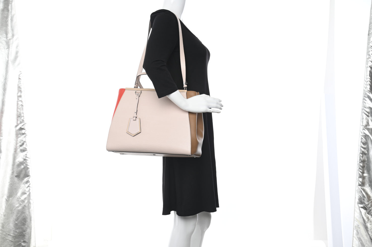 Fendi Vitello Elite Colorblock Regular 2Jours Tote Rosa Plaster Orzo Papavero 2 of 14