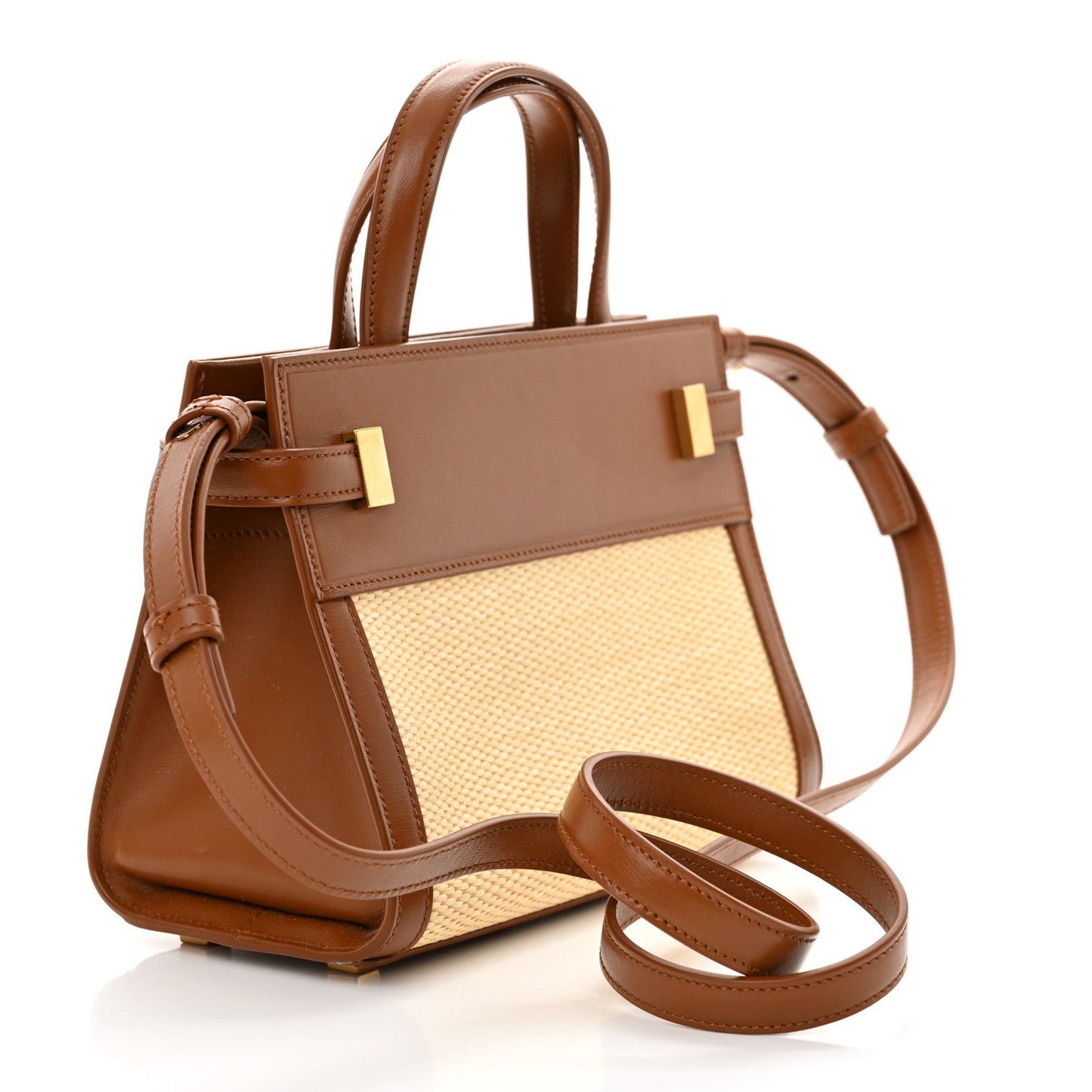 Calfskin Raffia Manhattan Nano Shopper Tote Naturale Brown