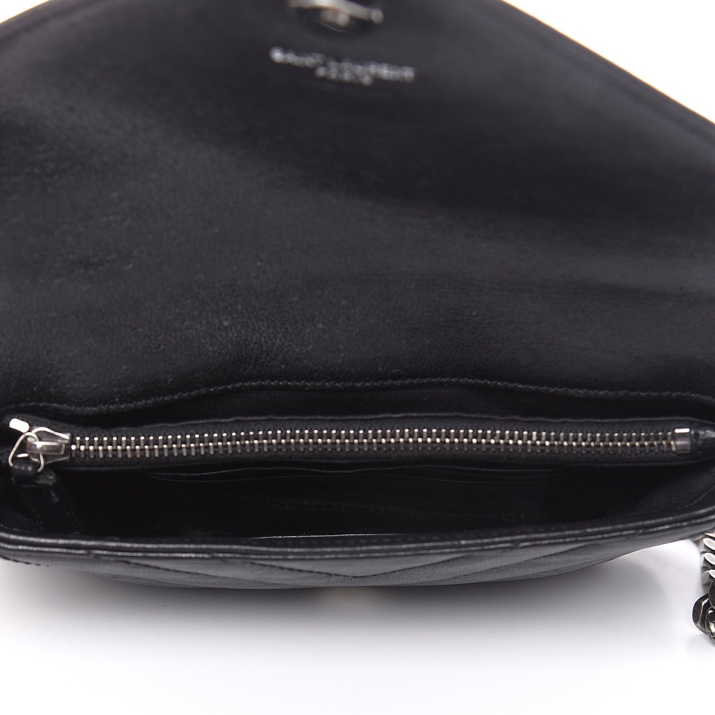 Sheepskin Matelasse Chevron Monogram College Chain Wallet Black