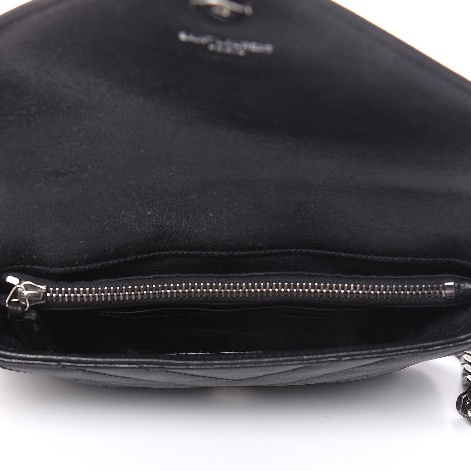 Saint Laurent Sheepskin Matelasse Chevron Monogram College Chain Wallet Black 5 of 18